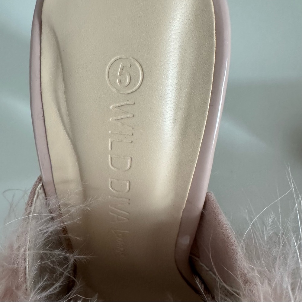 Wild Diva Blush Pink Feathered Slip On Heeled Mules size 5 - Picture 6 of 15